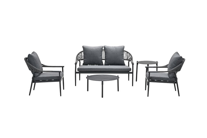 Santiago loungeset - 5-delig - carbon black - rope grijs - mystic grey