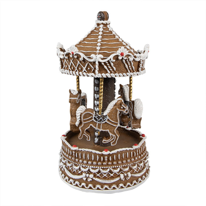 Clayre & Eef Muziekdoos Draaimolen Ø 12x22 cm Bruin Kunststof