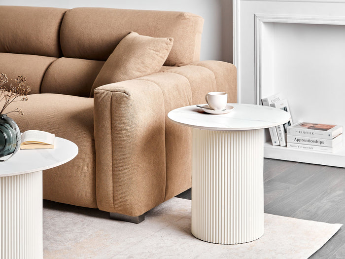 Beliani - LEONA - Bijzettafel - Lichtbeige - Gesinterde steen