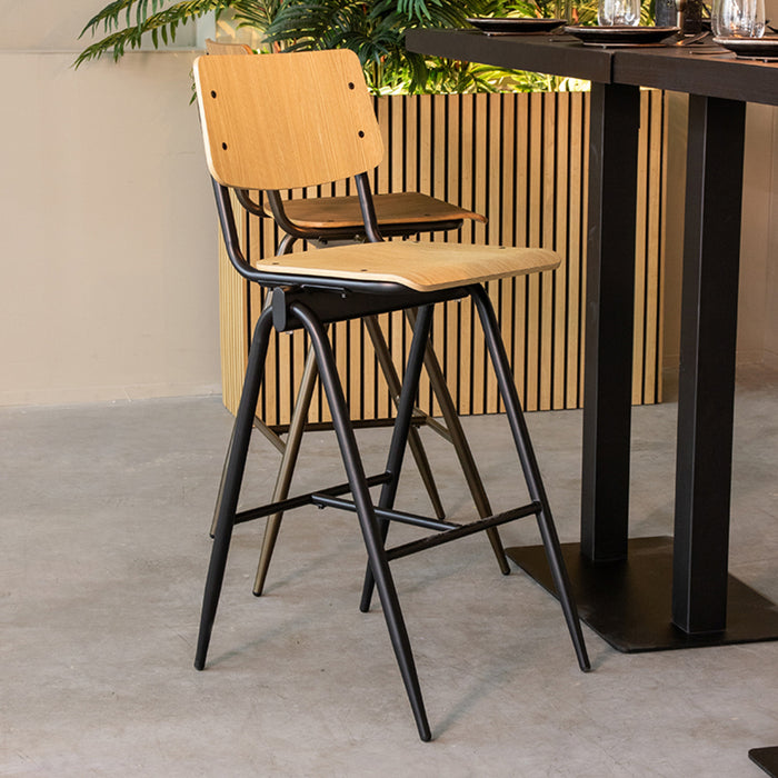 LABEL51 - Barkruk Solid - Naturel Hout - Zwart Metaal