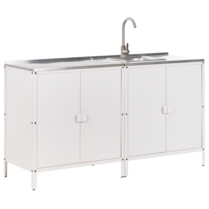 Beliani - VILAMA - Tuin keukenset 2-delig met spoelbak - Wit - RVS