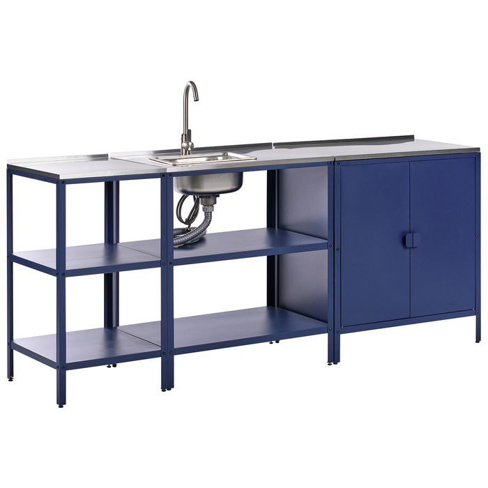 Beliani-VILAMA-Tuin kookeiland met keukenkast 3-delig-Blauw-RVS