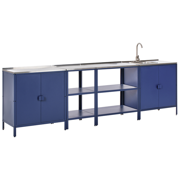 Beliani-VILAMA-Tuin kookeilanden en keukenkasten 4-delig-Blauw-RVS