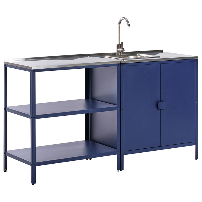 Beliani-VILAMA-Tuin kookeiland met keukenkast 2-delig-Blauw-RVS
