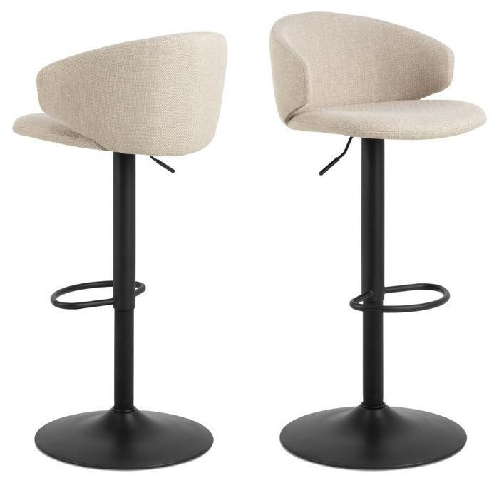 Giga Living - Barkruk Beige|Zwart Stof - Zithoogte 82cm - Valerie - Set van 2