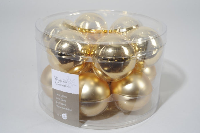 4 stuks - KSD - 12 kerstballen licht goud glans-mat 50 mm
