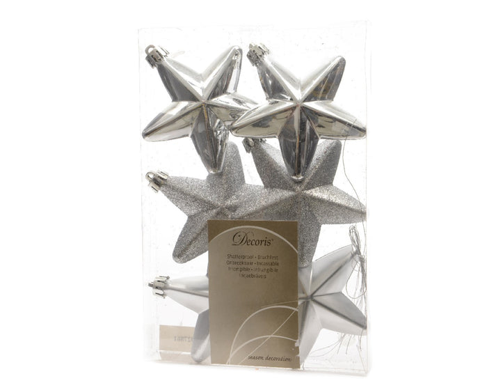 5 stuks - KSD - Ster plastic glans-mat-glitter|7.5cm|zilver