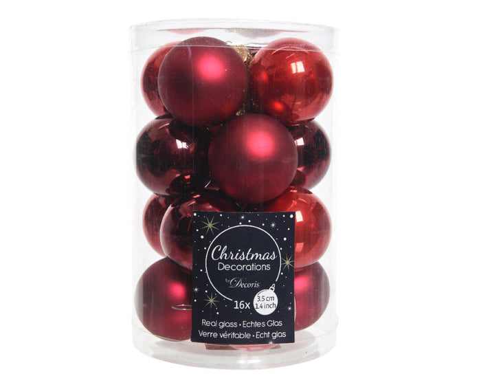 Decoris - Kerstbal glas d3.50 cm kerstrood 16st kerst
