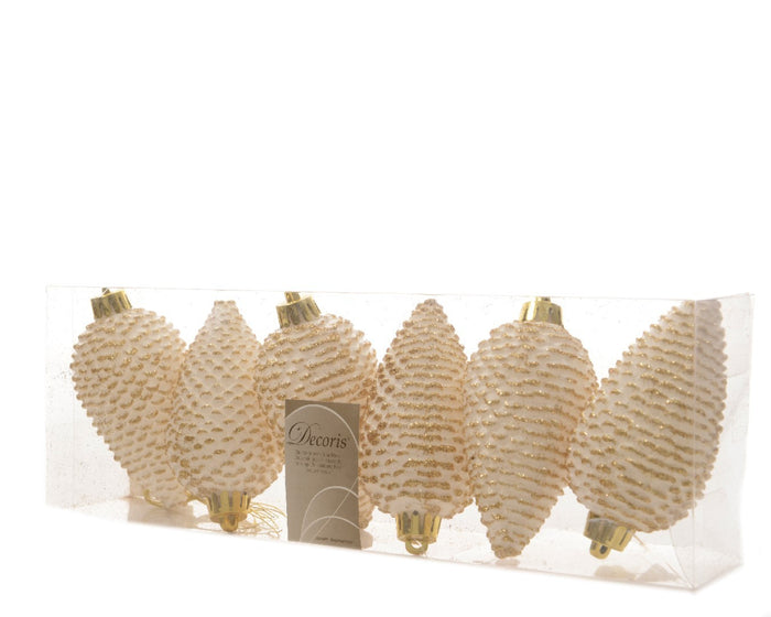 3 stuks - KSD - Dennenappel plastic glitter 8cm wolwit