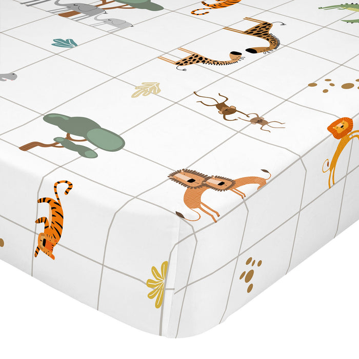 Mini savanna Hoeslaken 60x120x14 cm (Ledikant) Happyfriday Mini, Veelkleurig, 100% katoen, de kwaliteit van 150 TC