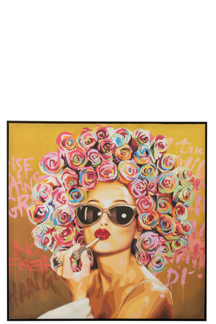 J-Line wanddecoratie Graffiti Vrouw Lipstick - canvas|verf - mix