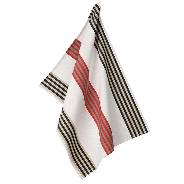 Kela - Theedoek, Set van 4 stuks, Katoen, Rood, Grijs, Zwart Gestreept
