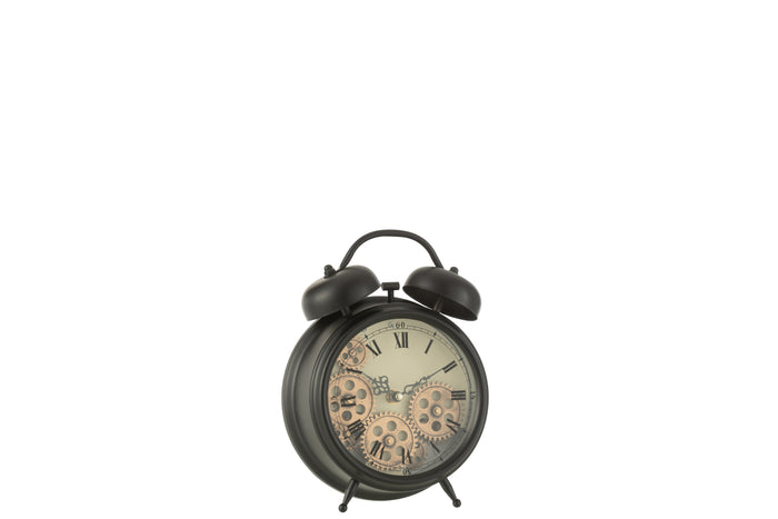 J-line - Klok Wekker Romeinse Cijfers Metaal Zwart Small - 21x26x7.5cm