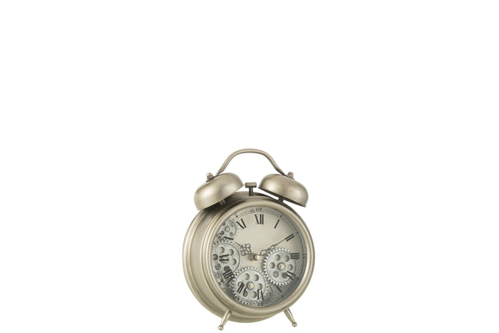 J-line - Klok Wekker Romeinse Cijfers Metaal Zilver Small - 21x26x7cm