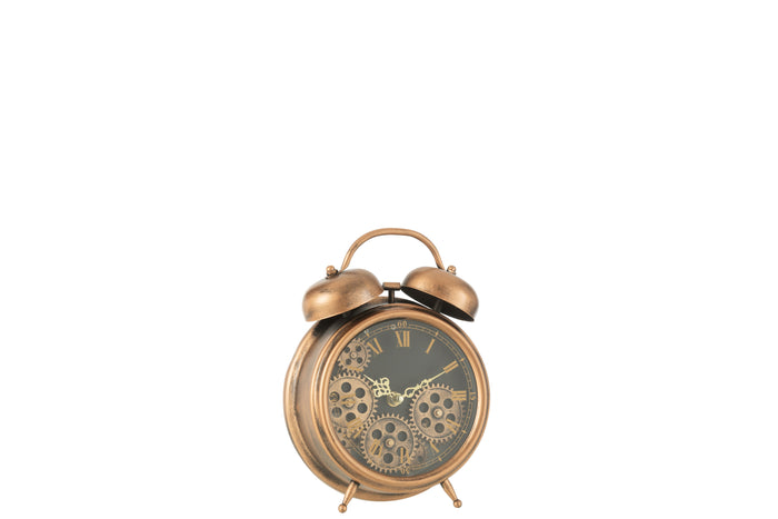 J-line - Klok Wekker Romeinse Cijfers Metaal Koper Small - 21x26x7.5cm
