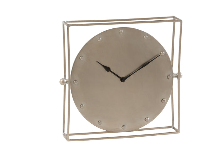 J-line - Klok Vierkant Zwevend Ijzer Zilver - Large - 33x33x7cm