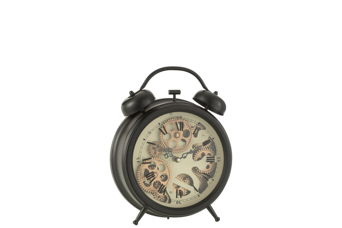 J-line - Klok Wekker Romeinse Cijfers Zwart - Medium - 26x34x8cm