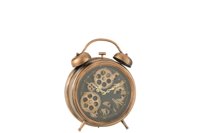 J-line - Klok Wekker Romeinse Cijfers Koper - Medium - 27x33x8.5cm