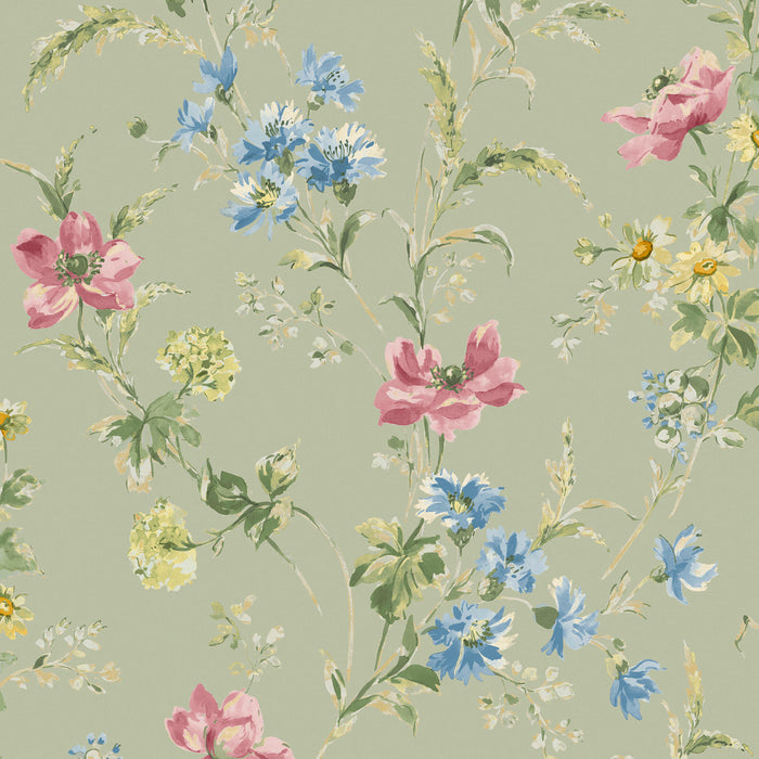 Laura Ashley Poppy Meadow Behang - Bloemen - 10mx52cm - Groen