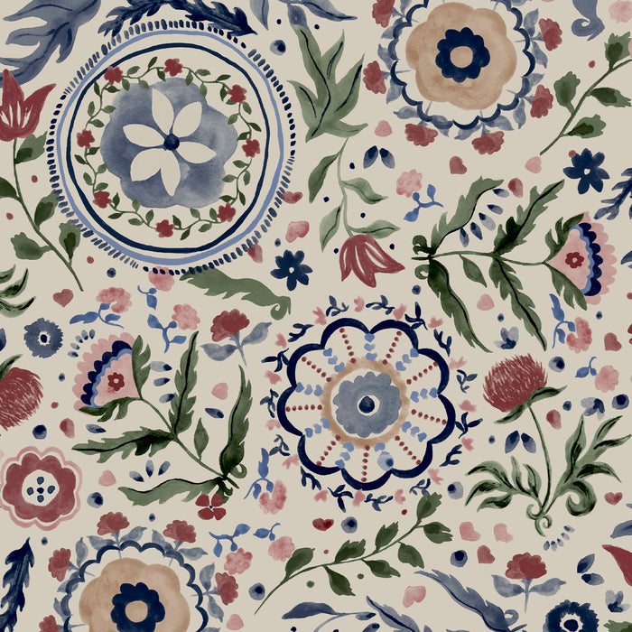 Joules vliesbehang Festival Flowers Antique wit