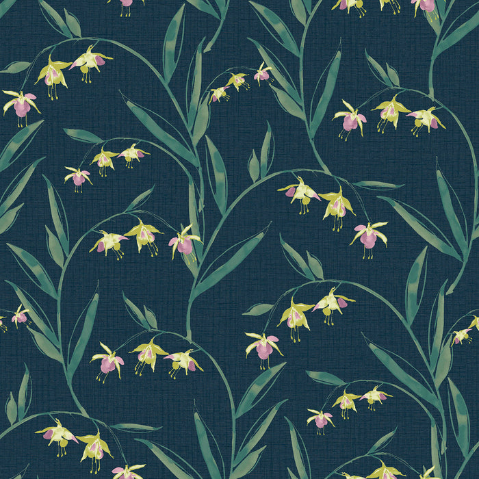 Laura Ashley Fulwell Fuchsia Behang - Planten - 10mx52cm - Blauw