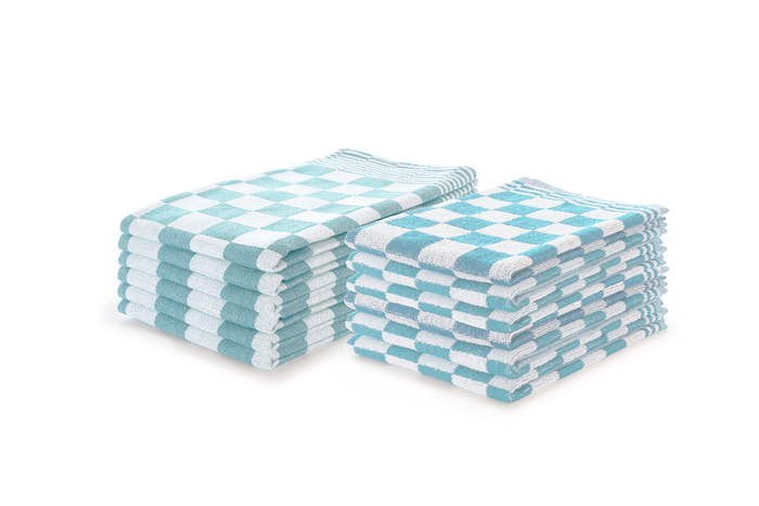 LINNICK Theedoeken & Keukendoeken Set Blok - ice blue - set van 12