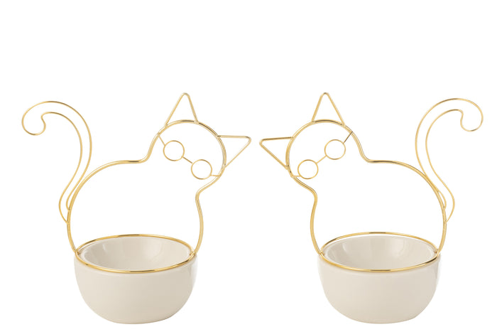 J-Line kom Kat Bril - porselein|metaal - large - 2 stuks