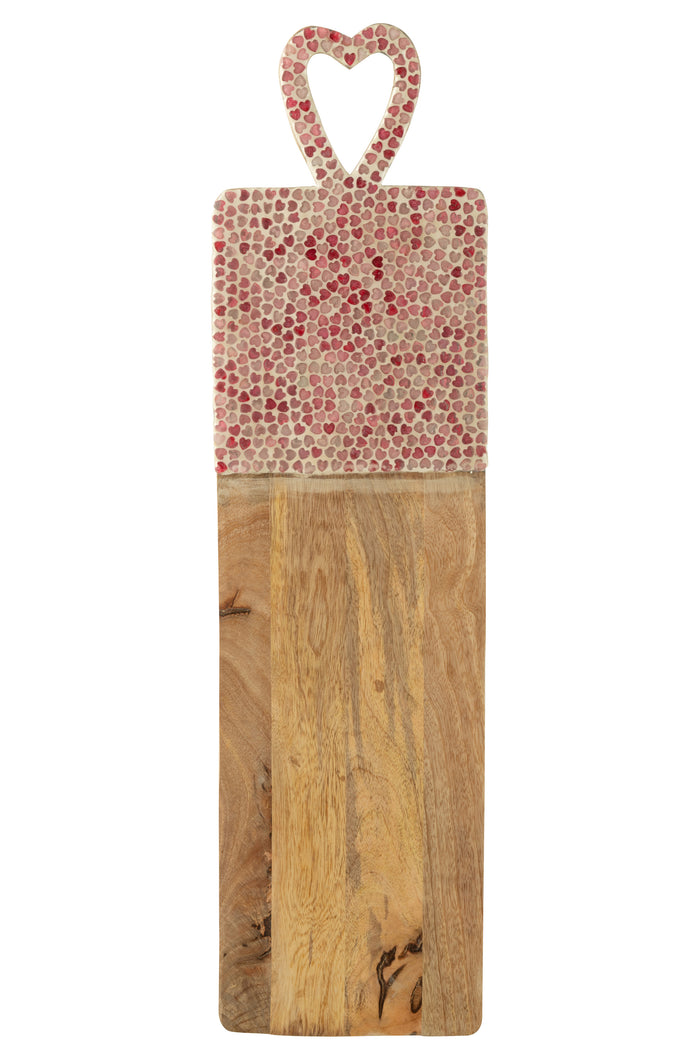 J-Line Dienblad Hart Mozaiek Lang Mango Hout Roze
