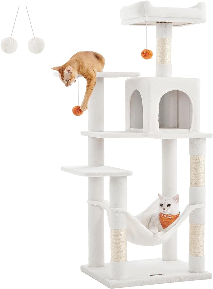 ACAZA Krabpaal voor meerdere Katten - Kat Condo met Hangmat - Kattenpaal - 143 cm - Wit