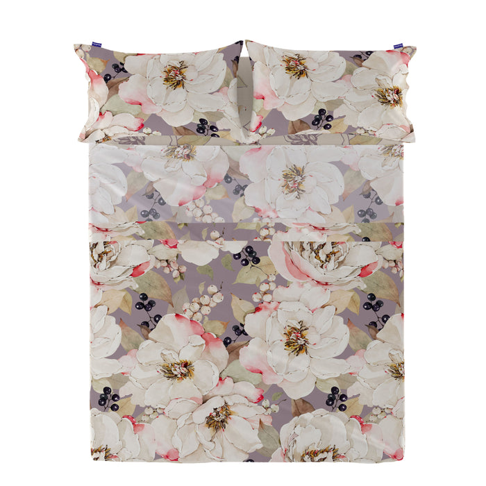 White peonies Laken Set 105x200 cm Happyfriday, Veelkleurig, 100% katoen, de kwaliteit van 200 TC