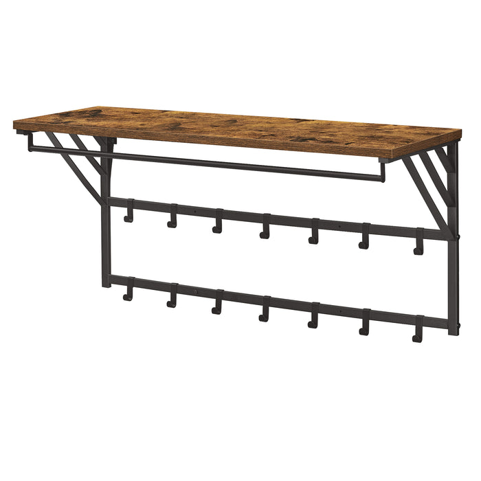 ACAZA Kapstok - Wandkapstok - Industrieel - Kapstok met Haken - 14 Haken - Metaal en Hout - Bruin