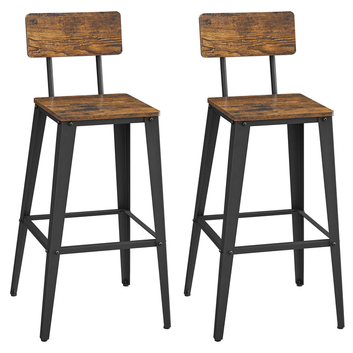 ACAZA Barkrukken - Barkruk - Barkrukken Set van 2 - Zithoogte 74 cm - Vintage Bruin - STRAK design - Barstoel - Barkrukken met Rugleuning - Voetsteun - Ronde Barkrukken - Industrieel - Barstoelen