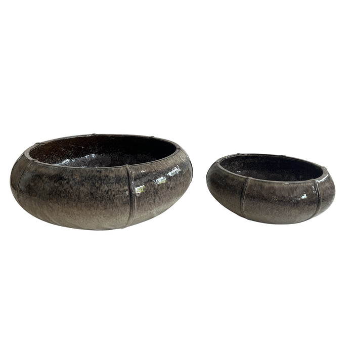 PTMD Azad Cream Ceramic Bowl Pot Low Round Set Of 2