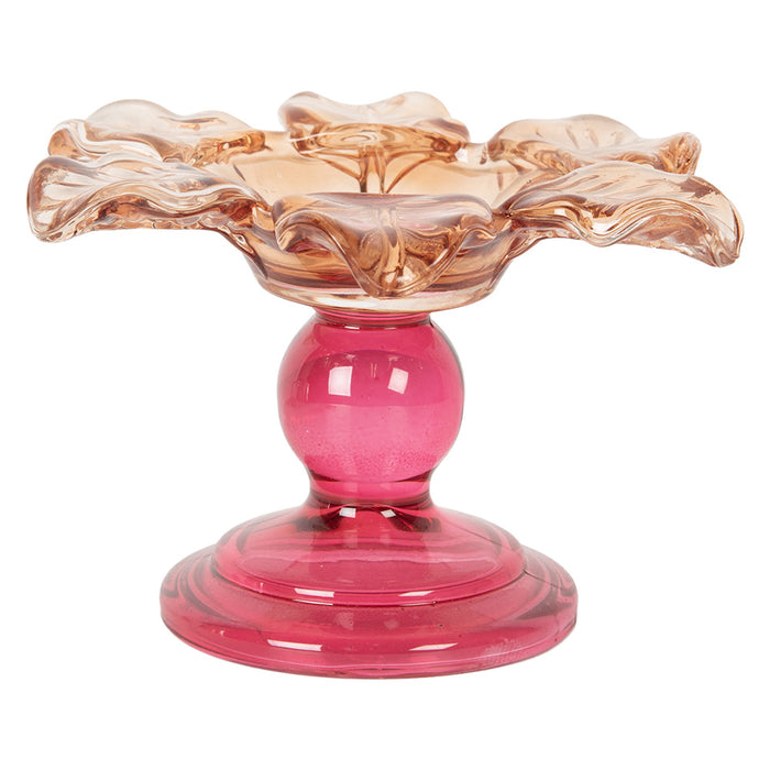 Clayre & Eef Waxinelichthouder Ø 14x9 cm Oranje Glas