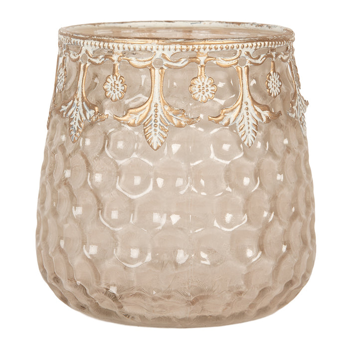 Clayre & Eef Waxinelichthouder Ø 10x10 cm Roze Glas