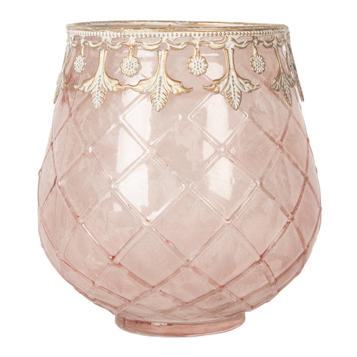 Clayre & Eef Waxinelichthouder Ø 13x14 cm Roze Glas