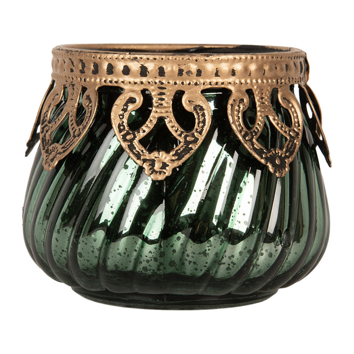 Clayre & Eef Waxinelichthouder Ø 8x7 cm Groen Glas