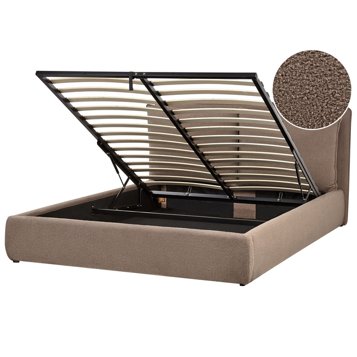 Beliani-BAJONNA-Bed met opbergruimte-Taupe-160 x 200 cm-Bouclé