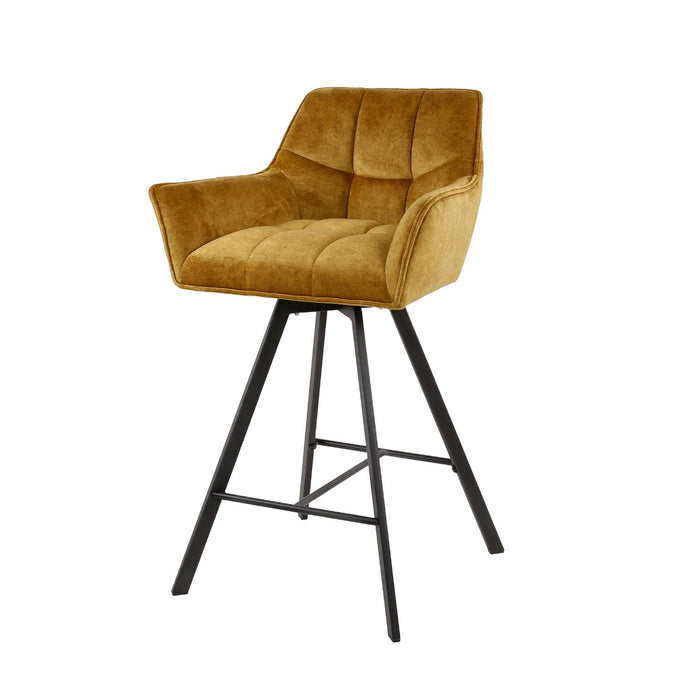 AnLi Style Barstoel raster draaibaar - goudkleurig velours - set van 2
