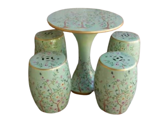Fine Asianliving Keramische Kruk en Tafel Bloemen