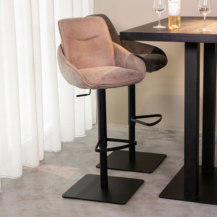 LABEL51 - Barkruk Beauty - Taupe Micro Suede - Zwart Metaal