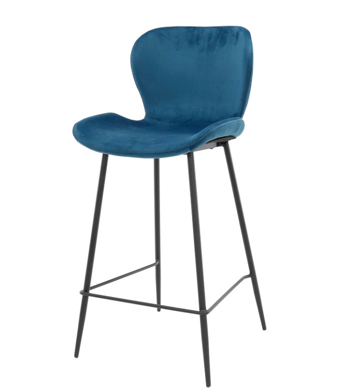 AnLi Style Barstoel velvet ronde buis - Velours blauw - set van 4