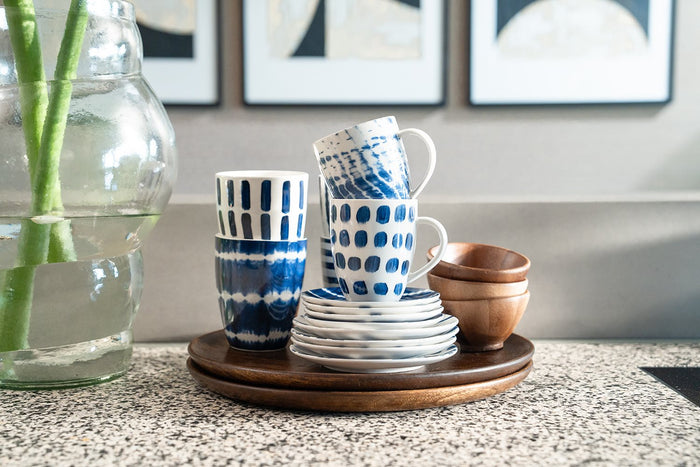 vtwonen Tie-Dye Mok met oor - Mokken - Serviesset van 4 - 250ml