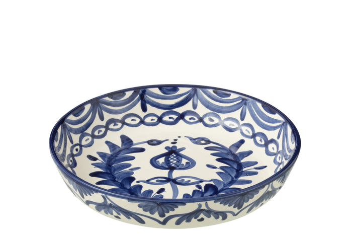J-Line schaal Granada Low - keramiek - wit|blauw - large - Ø