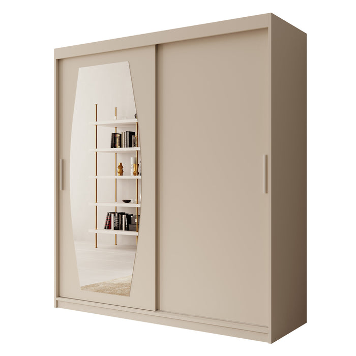 Meubella - Kledingkast Azai - Beige - 180 cm - Met spiegel