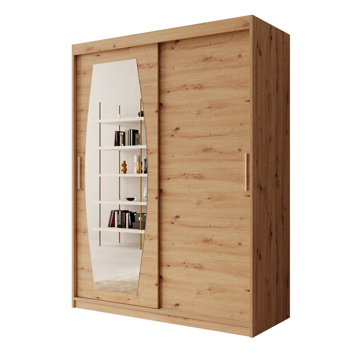 Meubella - Kledingkast Azai - Eiken - 150 cm - Met spiegel