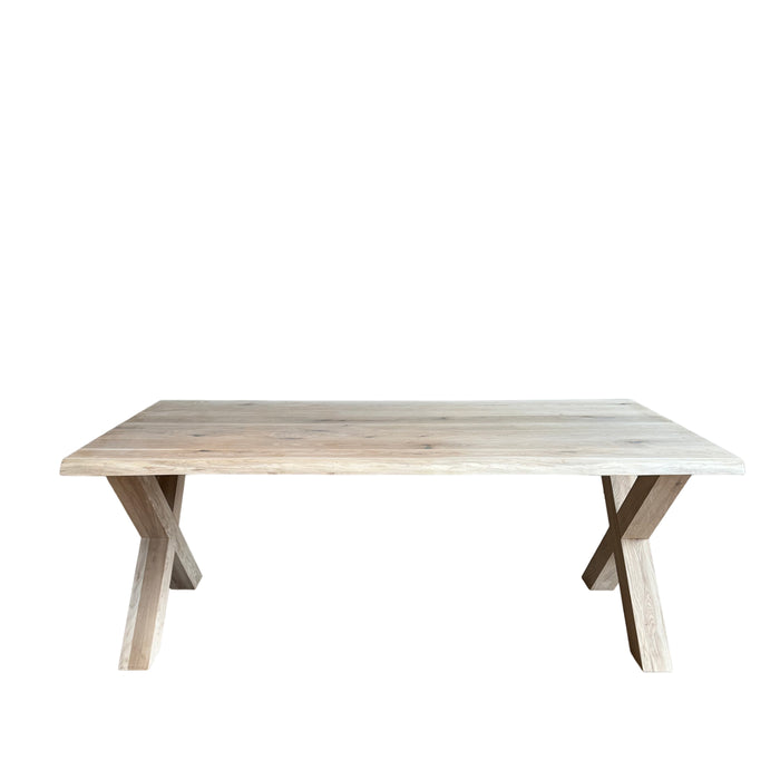 Boomstamtafel eiken 200x100cm met eiken X poten