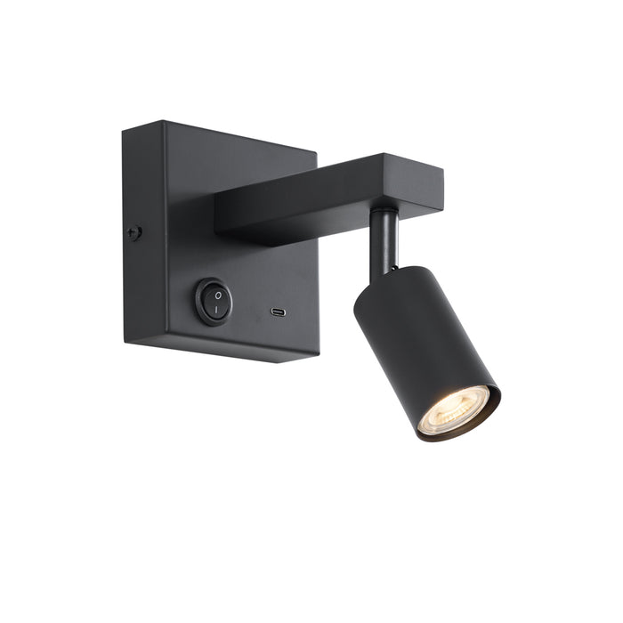 QAZQA Moderne wandlamp zwart met USB-C kantelbaar - Rex