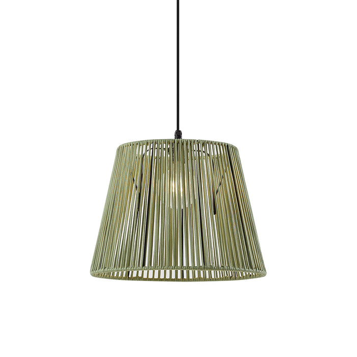 QAZQA Buiten hanglamp zwart met groene kap van touw IP44 - Cava Jayla