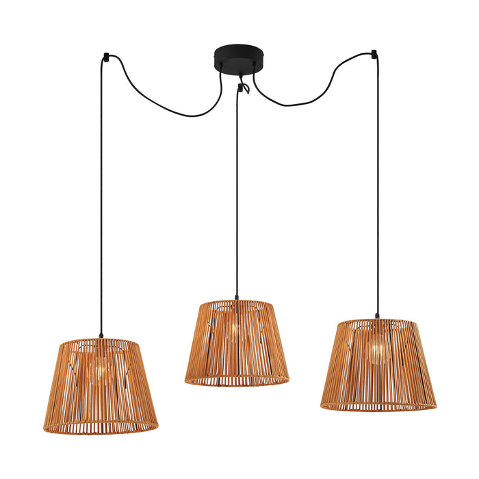 QAZQA Buiten hanglamp zwart met oranje kappen van touw 3-lichts IP44